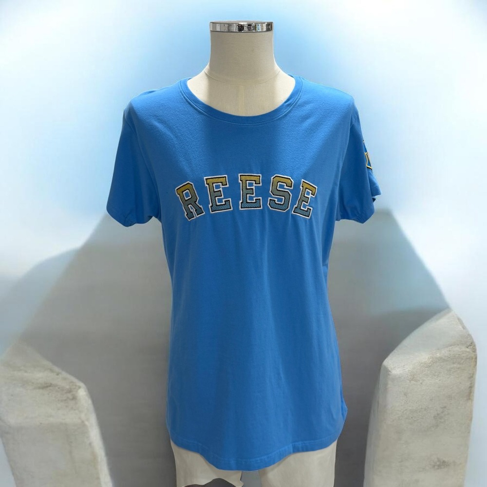 FISLL Reese Blue Graphic Tee Streetwear Hip Hop Y2K Varsity Urban Shirt XL